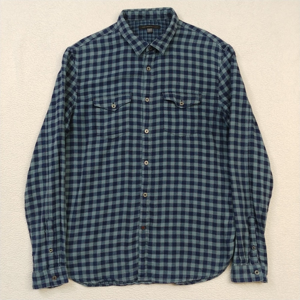 John Varvatos Button Up Shirt Mens Medium Blue Plaid Flannel W574T4B Pockets